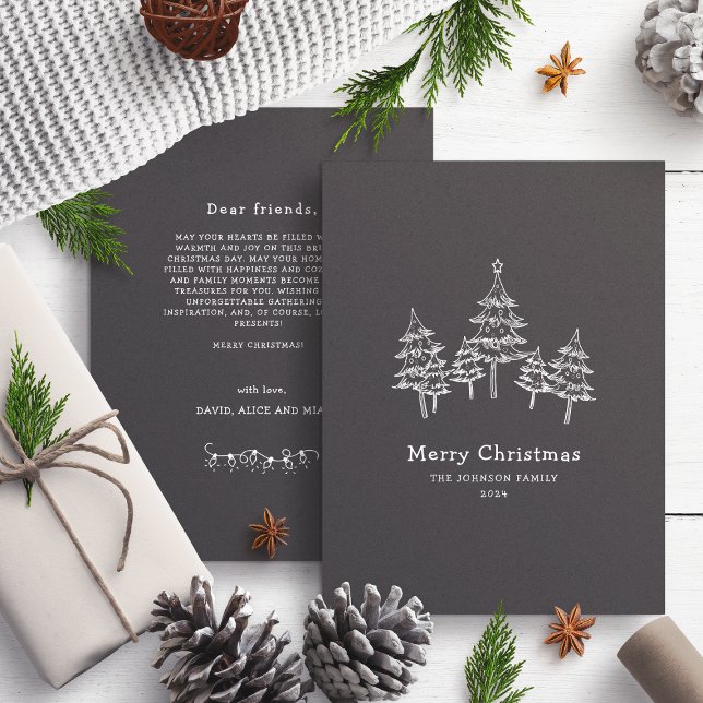 Cartes Pour Fêtes Annuelles Jolie Chalk Arbres de Noël Noir Blanc (Créateur téléchargé)