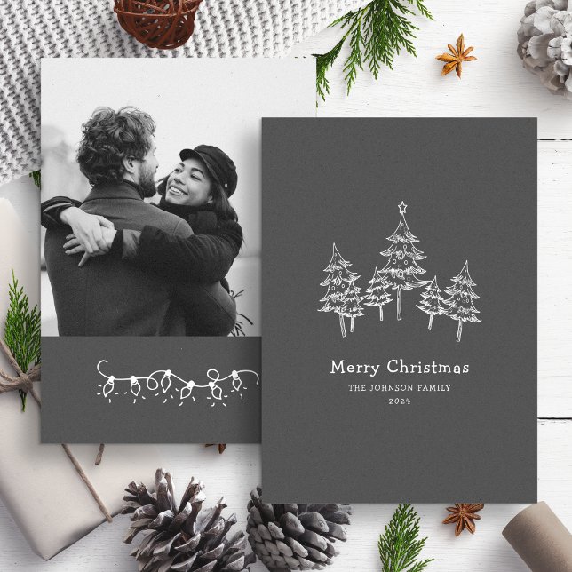Cartes Pour Fêtes Annuelles Jolie Chalk Arbres de Noël noir blanc photo (Créateur téléchargé)