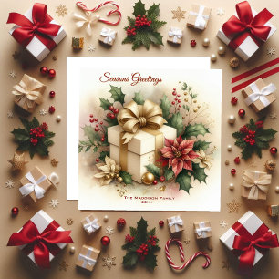 Cartes Pour Fêtes Annuelles Jolie Coquette Ruban Doré Poinsettia