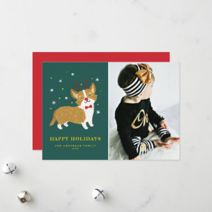 Cartes Pour Fêtes Annuelles Jolie corgi photographe aux bois de rennes peints