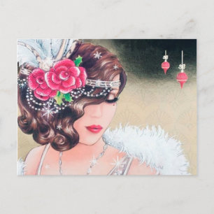Cartes Pour Fêtes Annuelles Jolie dame de Noël rétro vintage art déco