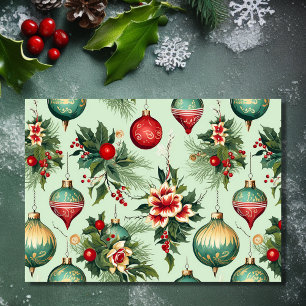 Cartes Pour Fêtes Annuelles Jolie décoration rétro et fleurs Noël