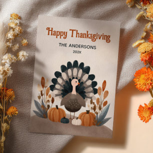 Cartes Pour Fêtes Annuelles Jolie dinde Feuillage d'automne Joyeux Thanksgiv