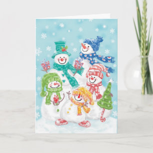 Cartes Pour Fêtes Annuelles Jolie famille des neigeurs de Noël dans la neige