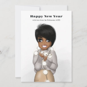 Cartes Pour Fêtes Annuelles Jolie femme afro-américaine aux lumières de Noël