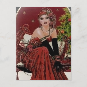 Cartes Pour Fêtes Annuelles Jolie femme rétro art déco vintage