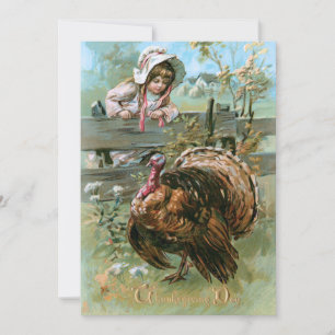 Cartes Pour Fêtes Annuelles Jolie fermière Vintage avec Thanksgiving Turquie