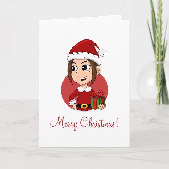 Cartes Pour Fêtes Annuelles Jolie fille de Noël aux cheveux bruns (Devant)