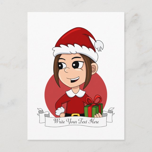 Cartes Pour Fêtes Annuelles Jolie fille de Noël aux cheveux bruns (Devant)