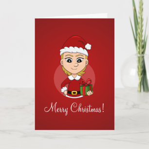 Cartes Pour Fêtes Annuelles Jolie fille de Noël avec cheveux blonds courts