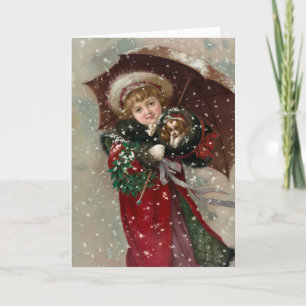 Cartes Pour Fêtes Annuelles Jolie fille de Noël dans la neige