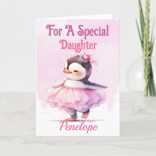 Cartes Pour Fêtes Annuelles Jolie fille de Noël Pingouin rose Ballerina