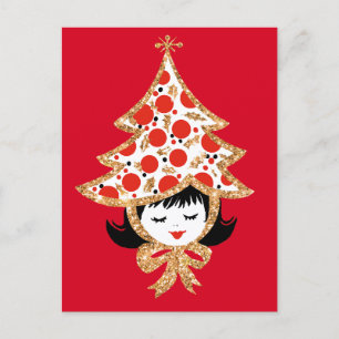 Cartes Pour Fêtes Annuelles Jolie fille de Noël rétro vintage avec un chapeau