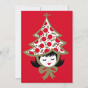 Cartes Pour Fêtes Annuelles Jolie fille de Noël rétro vintage avec un chapeau 