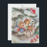 Cartes Pour Fêtes Annuelles Jolie Fille de Noël Vintage Avec Bébé Cerf<br><div class="desc">Jolie Fille De Noël Vintage Avec Carte De Vacances De Cerfs Bébés.</div>