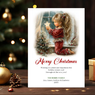 Cartes Pour Fêtes Annuelles Jolie Fille Mignonne Scène d'Hiver Fête de Noël Vo