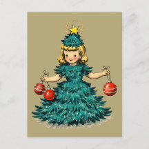 Jolie fille sapin de Noël rétro vintage