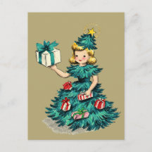 Jolie fille sapin de Noël rétro vintage