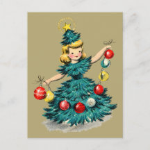 Jolie fille sapin de Noël rétro vintage
