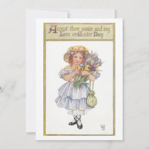 Cartes Pour Fêtes Annuelles Jolie fille Vintage aux fleurs de Pâques