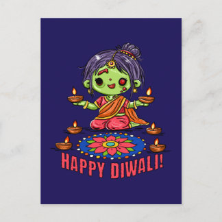 Cartes Pour Fêtes Annuelles Jolie fille zombie célébrant Diwali