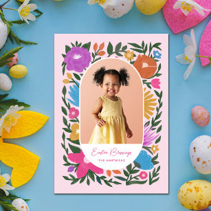 Cartes Pour Fêtes Annuelles Jolie florale colorée Cadre ovale Photo Pâques