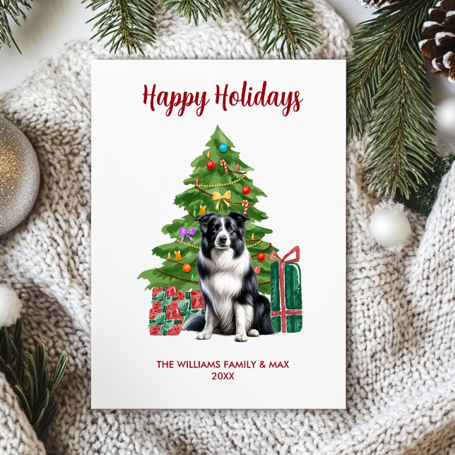Cartes Pour Fêtes Annuelles Jolie frontière Collie Chien Famille Noël (Créateur téléchargé)