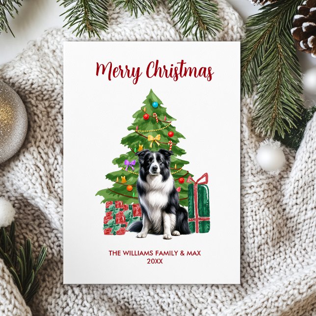 Cartes Pour Fêtes Annuelles Jolie frontière Collie Chien Famille Noël (Créateur téléchargé)