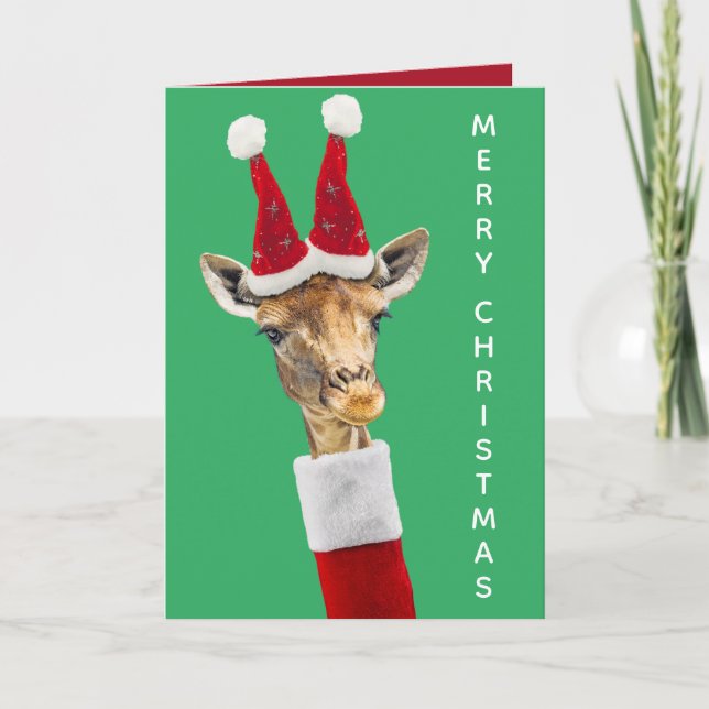 Cartes Pour Fêtes Annuelles Jolie girafe de Noël avec chapeau et col roulé (Devant)
