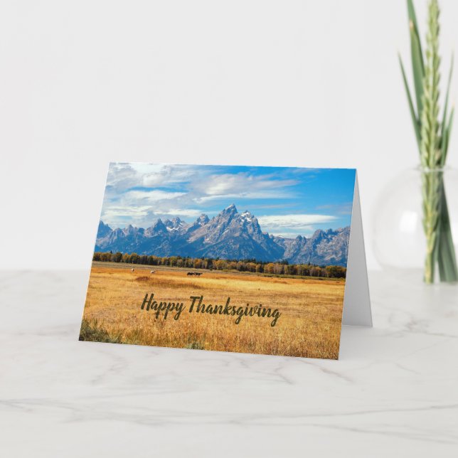 Cartes Pour Fêtes Annuelles Jolie Golden Field Mountains Photo Thanksgiving (Devant)
