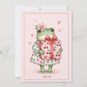 Cartes Pour Fêtes Annuelles Jolie grenouille verte en robe florale