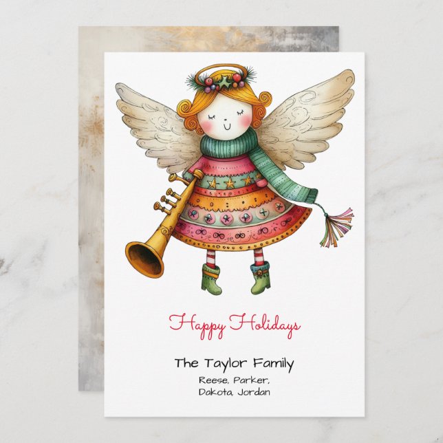 Cartes Pour Fêtes Annuelles Jolie illustration lunaire Angel (Devant / Derrière)