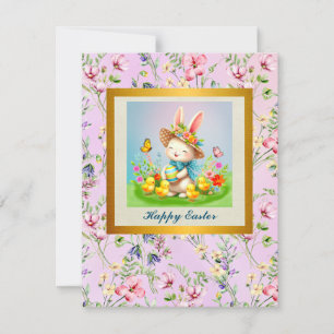 Cartes Pour Fêtes Annuelles Jolie Lapin de Pâques et joyeux Fleurs de Printemp