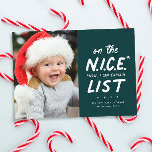 Cartes Pour Fêtes Annuelles Jolie liste drôle mignon une photo vert Noël