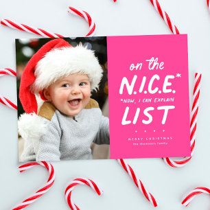 Cartes Pour Fêtes Annuelles Jolie liste drôle mignonne une photo rose vif Noël