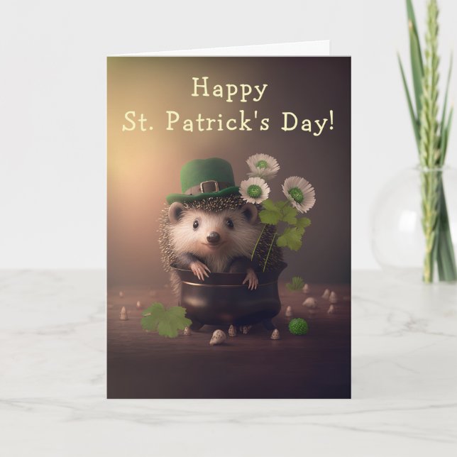 Cartes Pour Fêtes Annuelles Jolie Little Hedgehog St. Patrick's Day (Devant)