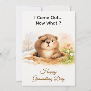 Cartes Pour Fêtes Annuelles Jolie marmotte à l'aquarelle sortant de son trou