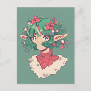 Cartes Pour Fêtes Annuelles Jolie Noël Fête Poinsettia Elf Anime Girl
