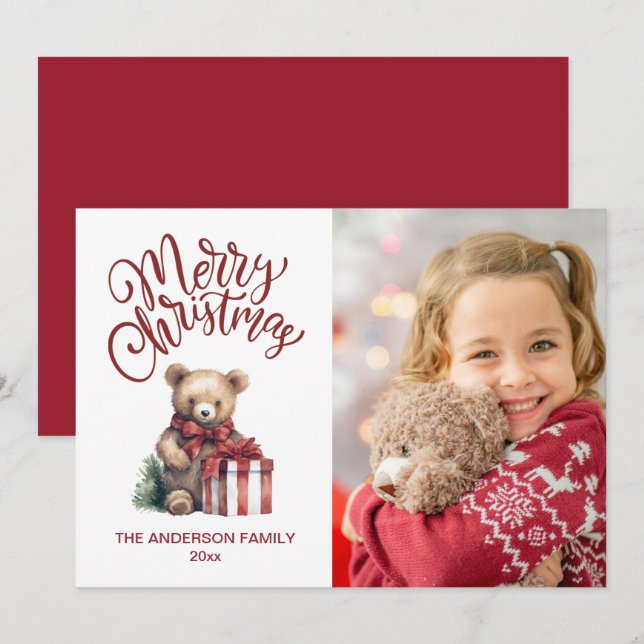 Cartes Pour Fêtes Annuelles Jolie Noël Teddy Bear Photo Holiday (Devant / Derrière)