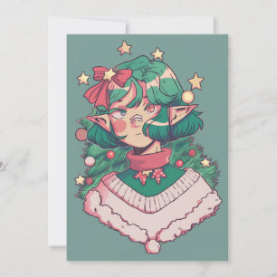 Cartes Pour Fêtes Annuelles Jolie Noël Vacances Elf Anime Girl