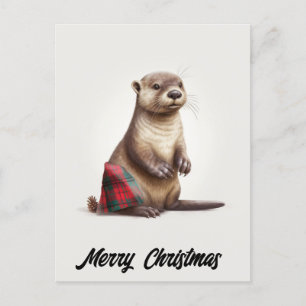Cartes Pour Fêtes Annuelles Jolie Otter de Noël adorable en Plaid