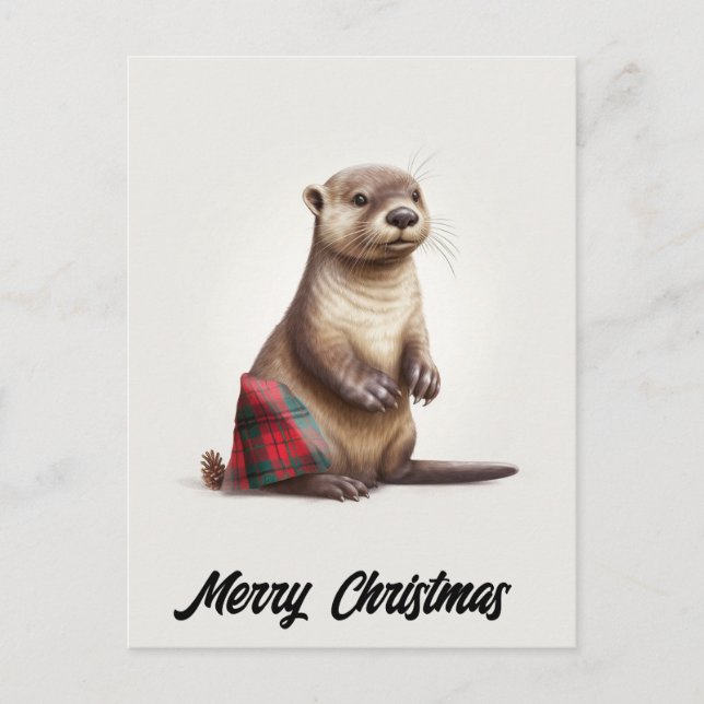 Cartes Pour Fêtes Annuelles Jolie Otter de Noël adorable en Plaid (Devant)
