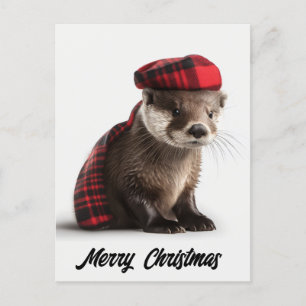Cartes Pour Fêtes Annuelles Jolie Otter de Noël adorable en Plaid