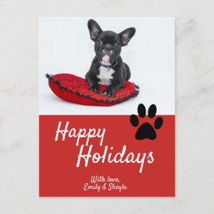 Cartes Pour Fêtes Annuelles Jolie Patte Rouge Écriture Chien Photo Heureux