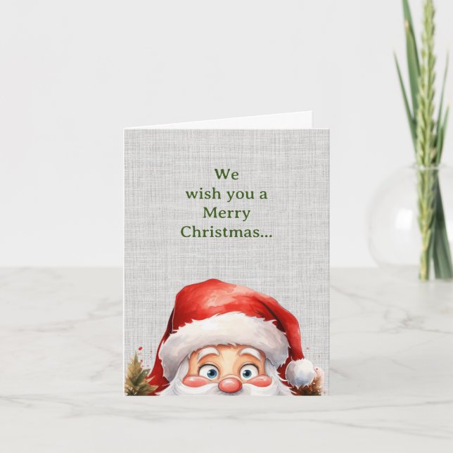 Cartes Pour Fêtes Annuelles Jolie Peeking Funny Père Noël Noël (Devant)
