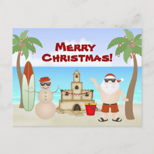 Cartes Pour Fêtes Annuelles Jolie Père Noël à la plage Noël tropical