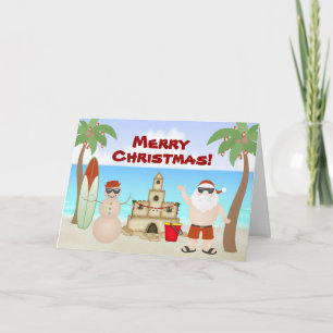 Cartes Pour Fêtes Annuelles Jolie Père Noël au Beach Paradise Joyeux Noël