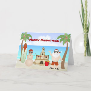 Cartes Pour Fêtes Annuelles Jolie Père Noël au Beach Paradise Joyeux Noël