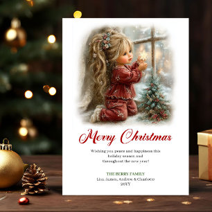 Cartes Pour Fêtes Annuelles Jolie petite fille mignonne scène de Noël vacances