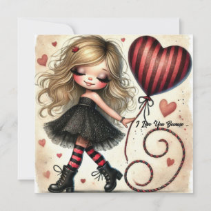 Cartes Pour Fêtes Annuelles Jolie petite valentine dessin animé fille ballon r